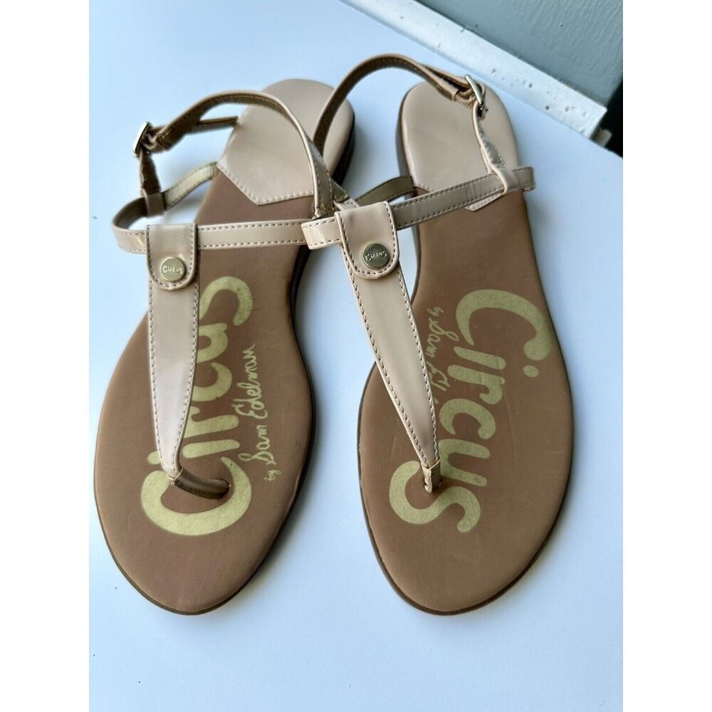 Sam Edelman Circus CAYDEN Nude Patent Thong Flats Sandals Women Size 9 M - Picture 2 of 6